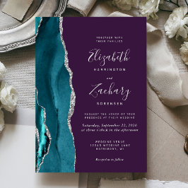Teal Silver Agate Purple Wedding Invitation 招待状