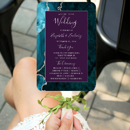 Teal Silver Agate Purple Wedding Program ハンドファン