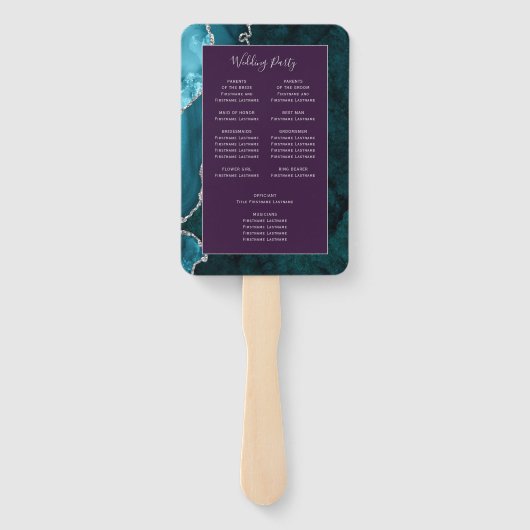 Teal Silver Agate Purple Wedding Program ハンドファン (裏面)