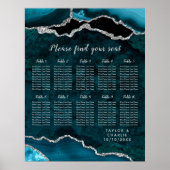 Teal Silver Agate Wedding Seating Chart 10 Table ポスター (正面)