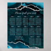 Teal Silver Agate Wedding Seating Chart 12 Table ポスター (正面)