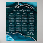 Teal Silver Agate Wedding Seating Chart 8 Table ポスター (正面)