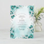 Teal Silver Botanical Winter Wedding 招待状 (スタンド正面)