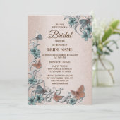 Teal Silver Floral Butterfly Tan Bridal Shower 招待状 (スタンド正面)