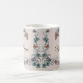Teal Silver Floral Copper Butterfly Tan Wedding コーヒーマグカップ (中央)