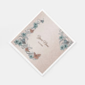 Teal Silver Floral Copper Butterfly Tan Wedding スタンダードランチョンナプキン (角)