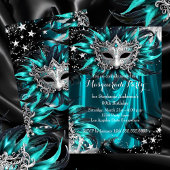 Teal Silver Sparkle Magical Night Masquerade Party 招待状
