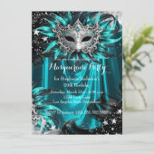 Teal Silver Sparkle Magical Night Masquerade Party 招待状 (スタンド正面)