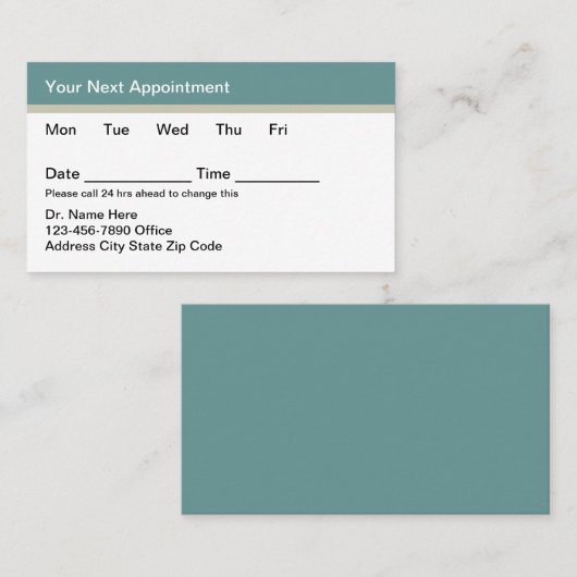 Teal Simple Budget Medical Appointment Cards 予約カード (正面/裏面)