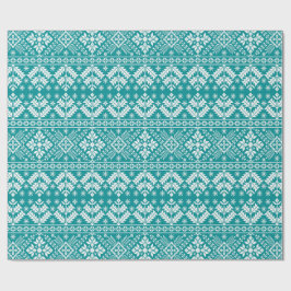 Teal Snowflake & Floral Fair Isle Christmas ラッピングペーパー