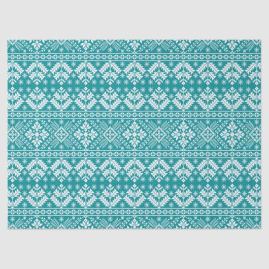 Teal Snowflake & Floral Fair Isle Christmas 薄葉紙 (正面)