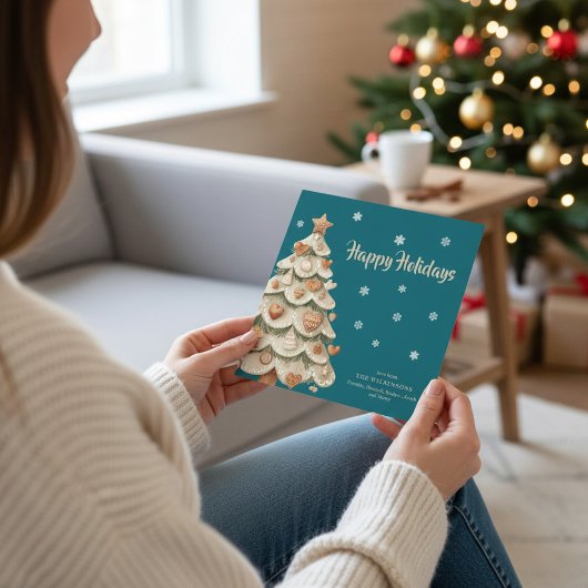 Teal Snowflake Gingerbread Holiday card 招待状