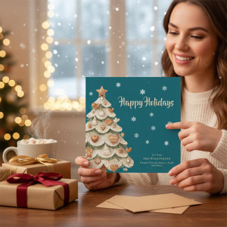 Teal Snowflake Gingerbread Holiday card 招待状