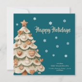 Teal Snowflake Gingerbread Holiday card 招待状 (正面)
