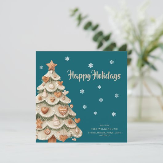 Teal Snowflake Gingerbread Holiday card 招待状 (スタンド正面)