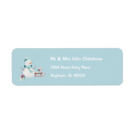 Teal Snowman Custom Return Address Holiday ラベル