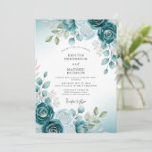 Teal Soft Watercolor Botanical Wedding 招待状 (スタンド正面)