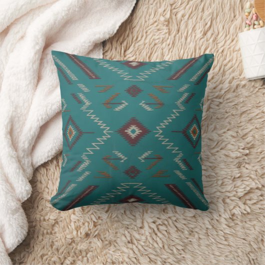 Teal Southwest Navajo Geometric クッション (ブランケット)