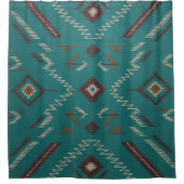 Teal Southwest Navajo Geometric シャワーカーテン (正面)