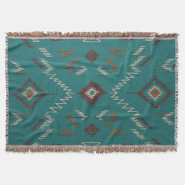 Teal Southwest Navajo Geometric スローブランケット