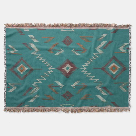 Teal Southwest Navajo Geometric スローブランケット (正面)
