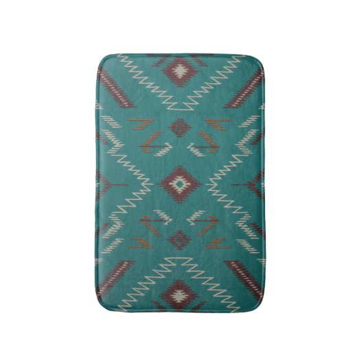 Teal Southwest Navajo Geometric バスマット (正面縦)