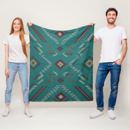 Teal Southwest Navajo Geometric フリースブランケット