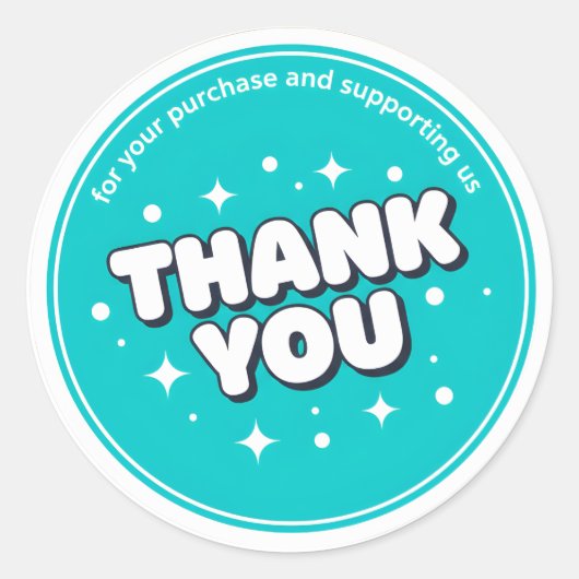 Teal Stars Thank You Business Sticker ラウンドシール (正面)