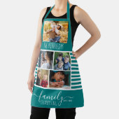 Teal Striped 5 Photo Collage Quote Family Name Apr エプロン (インサイチュ)