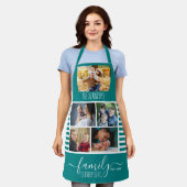 Teal Striped 5 Photo Collage Quote Family Name Apr エプロン (着用した状態)