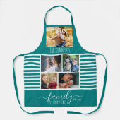 Teal Striped 5 Photo Collage Quote Family Name Apr エプロン (正面)