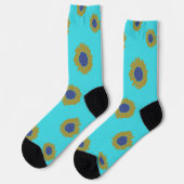 Teal Sunflower Pattern Women's Socks ソックス (左)