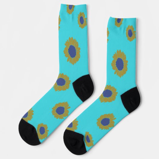 Teal Sunflower Pattern Women's Socks ソックス (左)