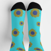 Teal Sunflower Pattern Women's Socks ソックス (上部)