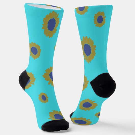 Teal Sunflower Pattern Women's Socks ソックス (傾斜あり)