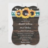 Teal Sunflower Rustic Wood String Lights Wedding 招待状 (正面)