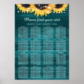 Teal Sunflower Wedding Table Plan 16 ポスター (正面)