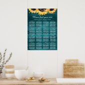 Teal Sunflower Wedding Table Plan 16 ポスター (キッチン)