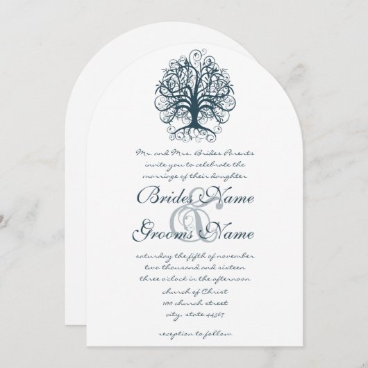 Teal Swirl Tree Roots of Love Wedding Invitate 招待状 (正面/裏面)