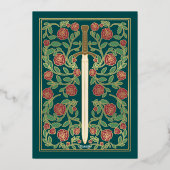 Teal Sword Floral Medieval Fantasy Wedding  箔招待状 (裏面)