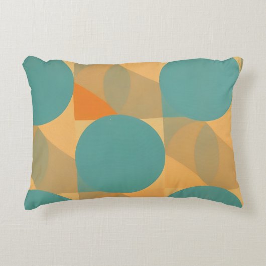 Teal, Tan, and Orange in Retro Look Pattern アクセントクッション (正面)