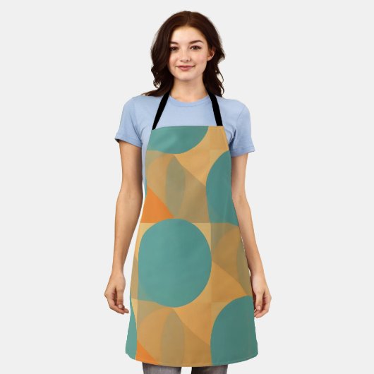 Teal, Tan, and Orange in Retro Look Pattern エプロン (着用した状態)