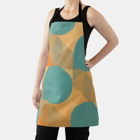 Teal, Tan, and Orange in Retro Look Pattern エプロン (インサイチュ)