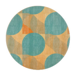 Teal, Tan, and Orange in Retro Look Pattern カッティングボード