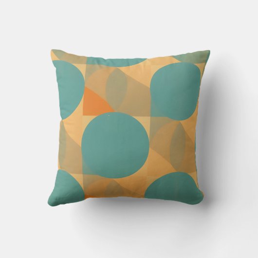 Teal, Tan, and Orange in Retro Look Pattern クッション (裏面)