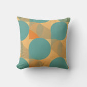 Teal, Tan, and Orange in Retro Look Pattern クッション (正面)