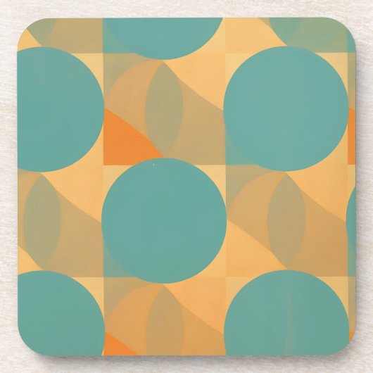 Teal, Tan, and Orange in Retro Look Pattern コースター (正面)