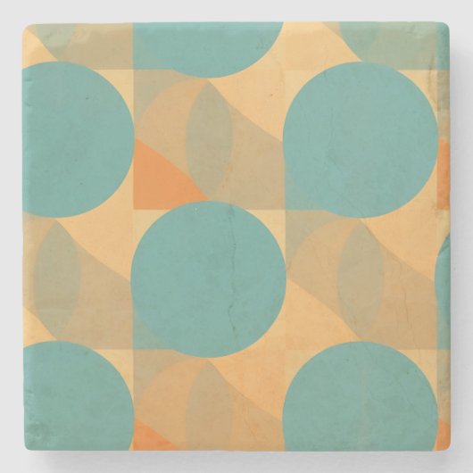 Teal, Tan, and Orange in Retro Look Pattern ストーンコースター (正面)