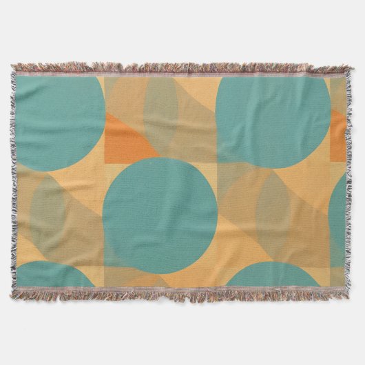 Teal, Tan, and Orange in Retro Look Pattern スローブランケット (正面)