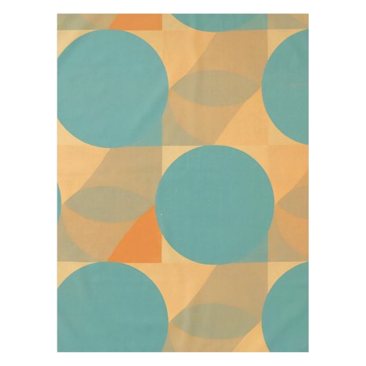 Teal, Tan, and Orange in Retro Look Pattern テーブルクロス (正面)